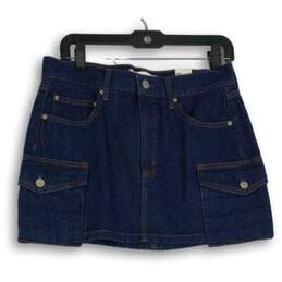 NWT Denim Forum Womens Blue Mid-Rise Cargo Pocket Mini Skirt Size 28W