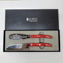 CUTCO Red Santoku-Spatula Spreader 1768 & Trimmer Knife 3721 Open Box ENGRAVED