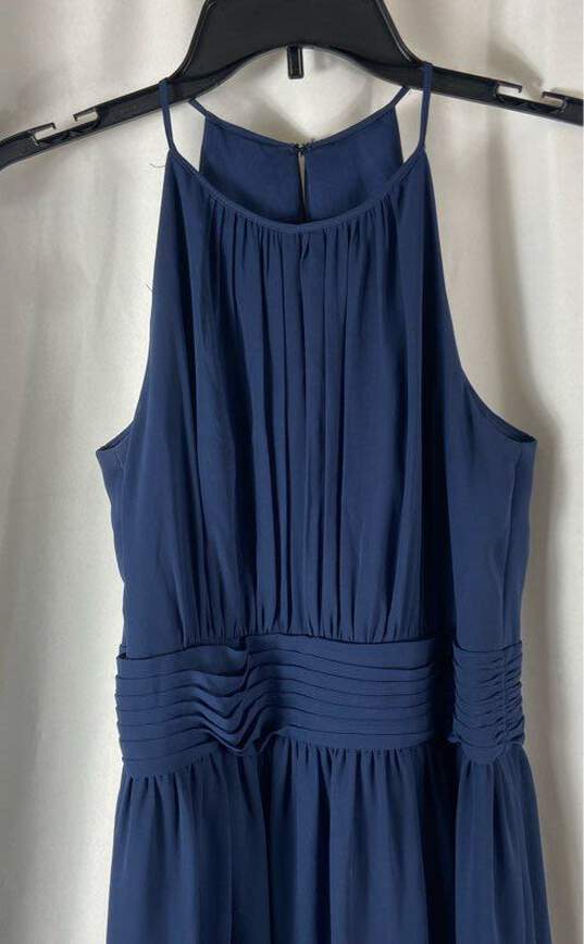 David's Bridal Blue Sleeveless Round Neck Pleated Long Maxi Dress Size 8 image number 3