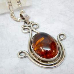 Artisan 925 Chunky Amber Pendant Figaro Chain Necklace 39.5g