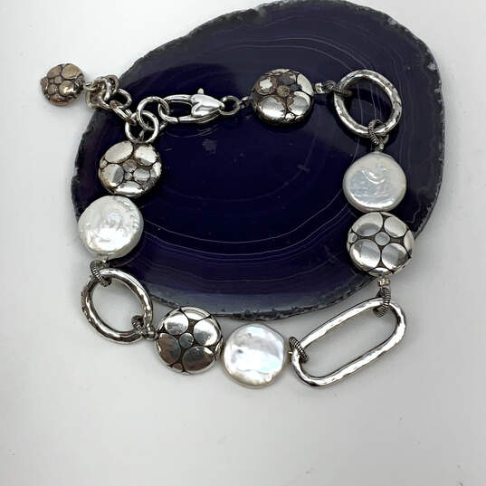 Designer Brighton Silver-Tone Pebble Mother Of Pearl Link Chain Bracelet image number 2