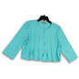 Womens Green Pleated Front Round Neck Long Sleeve Pullover Blouse Top XL image number 1