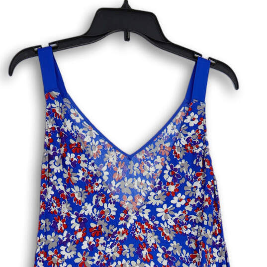 Womens Blue Floral V-Neck Sleeveless Mini Pullover A-Line Dress Size XXS image number 3