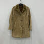 Womens Brown Leather Long Sleeve Button Front Overcoat Size Medium image number 1