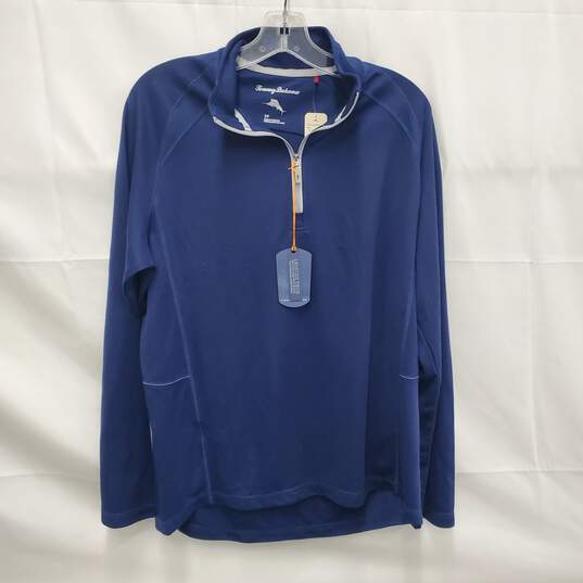 NWT Tommy Bahama MN's Blue Half Zip Firewall Long Sleeve Pullover Size S/P image number 1