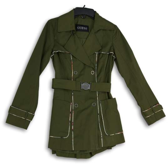 Guess Womens Green Notch Lapel Long Sleeve Double Breasted Trench Coat Size XS image number 1