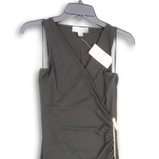 NWT Womens Black Sleeveless Asymmetrical Hem Side Zip Wrap Dress Size XS image number 3