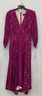 Tadashi Shoji Magenta Handkerchief Corded Lace Midi Dress Women's Size 12 image number 2