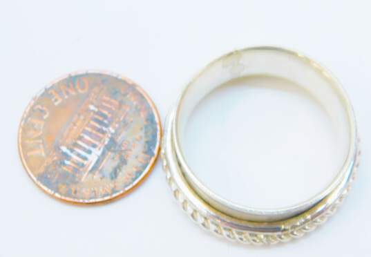 Romantic 925 Sterling Silver Shrimp Hoop Earrings Hammered & Bead Rings Glitter Cuff Bracelet 37.2g image number 5