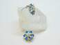 VTG Crown Trifari Silver Tone Blue & Clear Rhinestone Flower Clip Earrings 16.8 image number 1