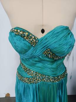 ME PROM by Moonlight Blue And Green Gold And Silver Beaded Dress Size 2 NWT alternative image