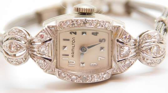Vintage 14K White Gold Case & Band Hamilton 0.45 CTTW Diamond Ladies Watch 13.7g image number 5