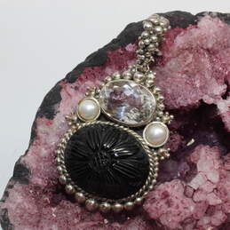 Stephen Dweck Signed Sterling Silver Agate, Rutilated Quartz & Pearl Pendant - 43.4g