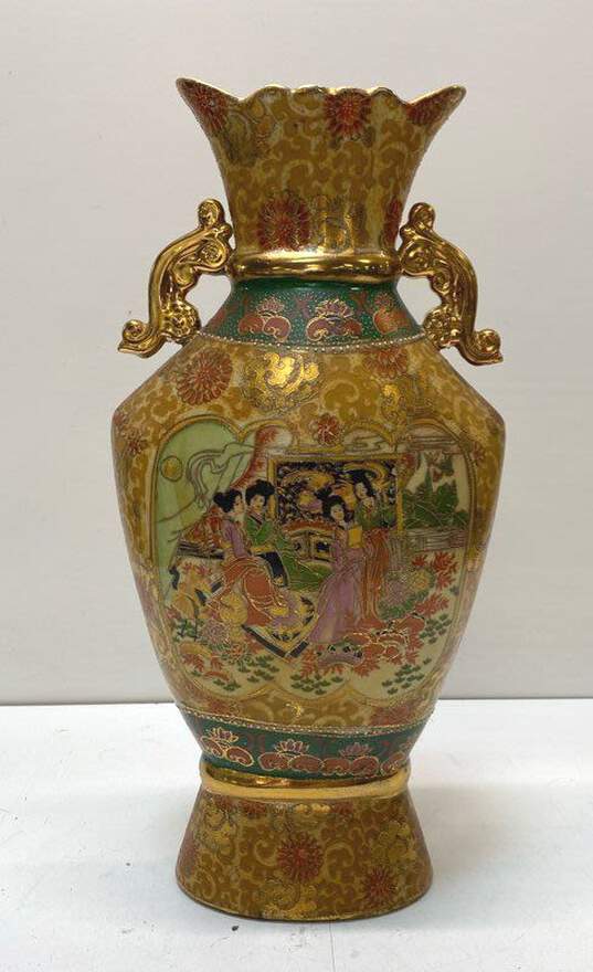 Satsuma Vase Large Oriental Geisha Motif Royal Gold Floor Vase image number 3