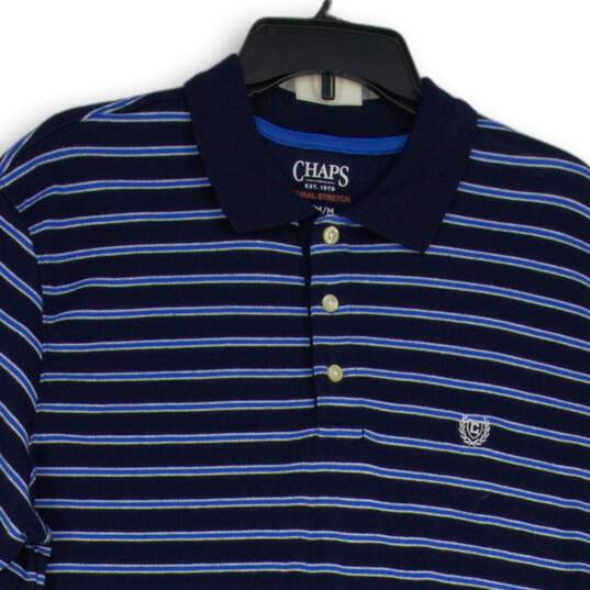 Chaps Mens Blue Striped Stretch Hi-Low Hem Short Sleeve Polo Shirt Size Medium image number 3
