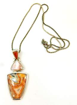 WK Whitney Kelly 925 Crazy Lace Agate Pink Shell & Carnelian Pendant Necklace