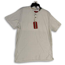 NWT Womens White Pinstripe Short Sleeve Side Slit Henley T-Shirt Size XL
