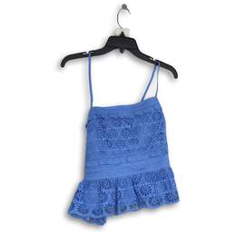 J. Crew Womens Blue Floral Lace Sleeveless Square Neck Pullover Tank Top Size S