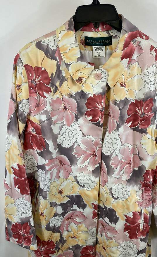 NWT Harve Benard Womens Multicolor Floral Pockets Long Sleeve Trench Coat Sz 16 image number 5