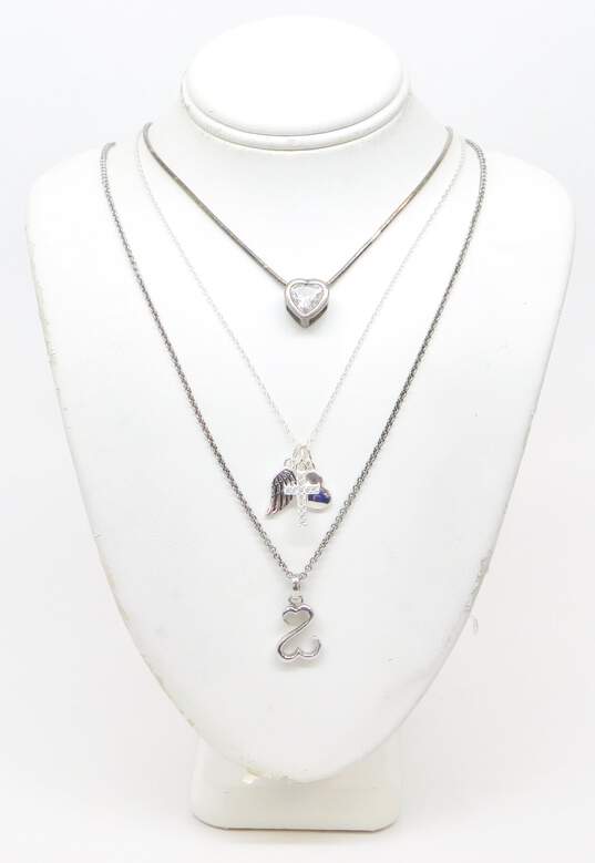 Romantic 925 Cubic Zirconia Heart Cross Angel Wing Pendant Necklaces & Earrings image number 2