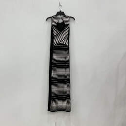 NWT Womens Black White Striped Round Neck Long Maxi Dress Size 2XS alternative image