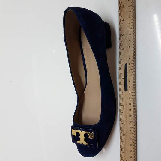 Buy the Navy Blue Tory Burch Suede Slip On Block Pumps | GoodwillFinds