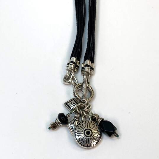 Designer Brighton Silver-Tone Multi Strand Black Cord With Toggle Charm Necklace image number 2