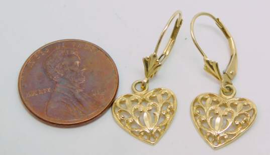 14K Gold Open Scrolled Heart Drop Earrings 1.7g image number 6