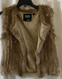 525 America Luxe Womens Brown Rabbit Fur Open Front Sleeveless Warm Vest Size XS