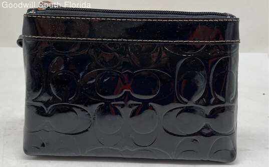 Coach Womens Black Monogram Leather Charm Wristlet Wallet image number 2