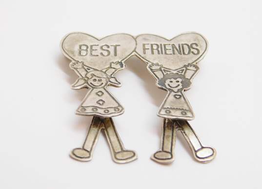 Mexico 925 Sterling Silver Best Friends Brooch 9.0g image number 4