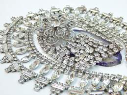 Vintage Icy Rhinestone Statement Silver Tone Necklaces Bracelet & Brooch 87.6g