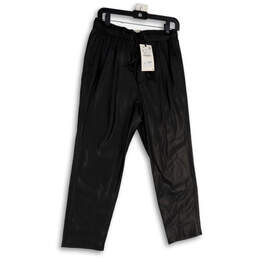 NWT Womens Black Leather Elastic Waist Straight Leg Cropped Pants Size S
