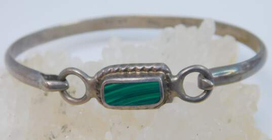 Taxco Sterling Silver Malachite Etched Bangle Bracelets 42.6g image number 2