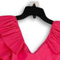 NWT Womens Pink Ruffle Sleeve V-Neck Drawstring Cropped Blouse Top Size M image number 4