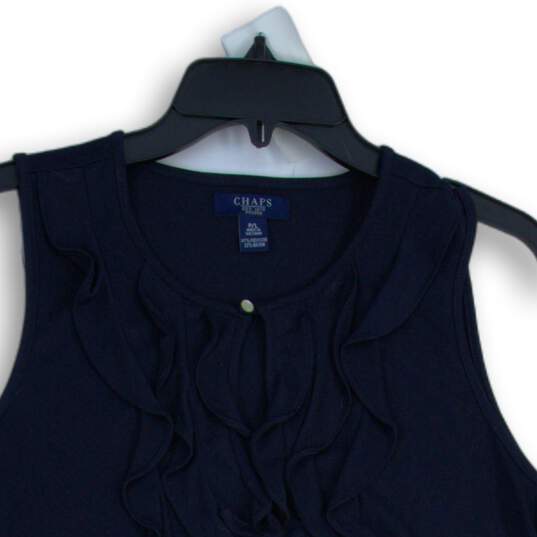 NWT Chaps Womens Navy Blue Ruffle Sleeveless Pullover Blouse Top Size L image number 3