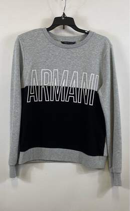 Armani Exchange Womens Gray Black Long Sleeve Crew Neck Pullover Sweatshirt Sz M