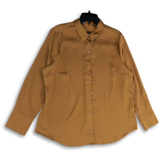 Womens Brown Spread Collar Long Sleeve Classic Button-Up Shirt Size XL image number 1