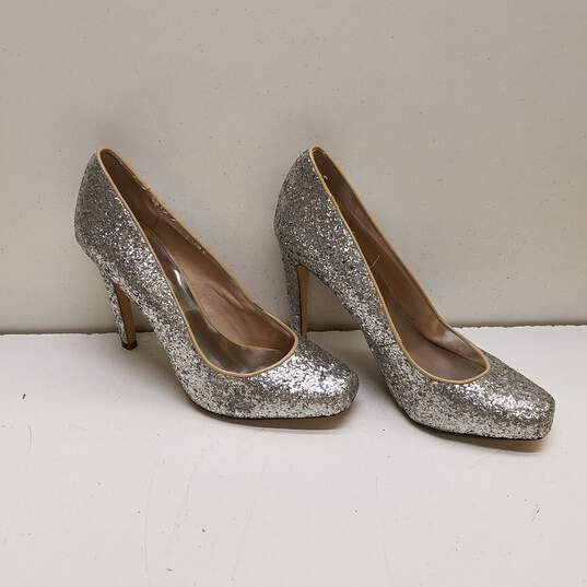 ABS Allen Schwartz Glitter Platform Heels Silver 8.5 image number 4