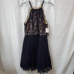 XSCAPE Women's Pleated Lace Semi-Formal Dress Navy Size 12