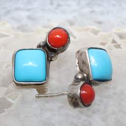 Artisan Richard Begay Sterling Silver Turquoise & Coral Earrings