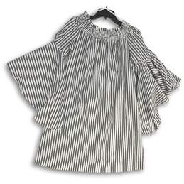 New York & Company Womens Gray White Striped Off Shoulder Blouse Top Size XL
