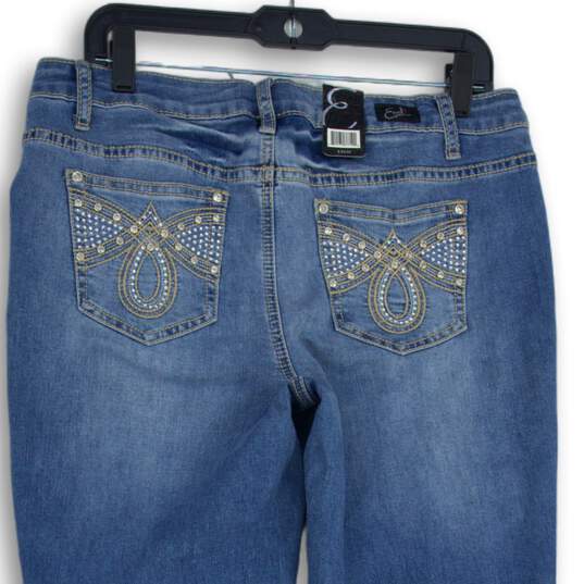 NWT Earl Jeans Womens Blue Denim Studded Medium Wash Straight Leg Jeans Size 12P image number 4
