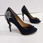 Badgley Mischka Black Satin Heels With Rhinestones Size 6.5 image number 1