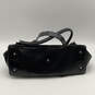 Womens Black Leather Double Handle Turn Lock Bottom Studs Satchel Bag image number 4