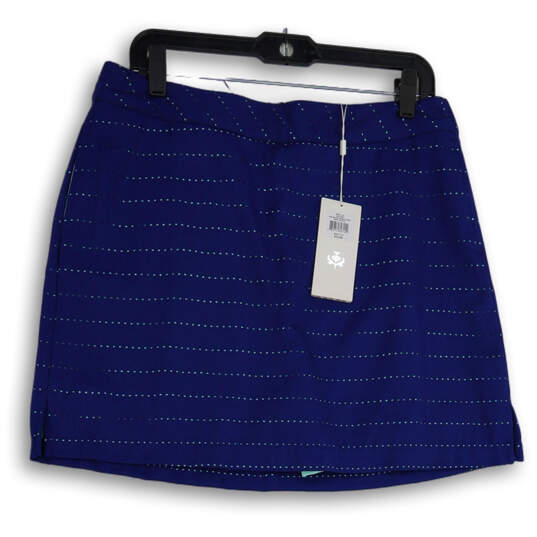 NWT Womens Blue Striped Flat Front Back Zip Short A-Line Skirt Size 10 image number 1