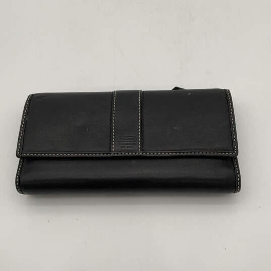 Womens Black Leather Outer Pockets Multiple Card Slots Snap Trifold Wallet image number 1
