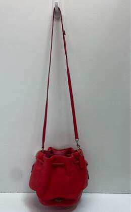 Coach Pebble Leather Petal Flap Drawstring Shoulder Bag Red