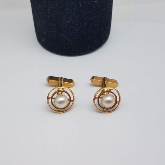 18k Gold FW Pearl Women's Cuff Links 8.1g image number 3