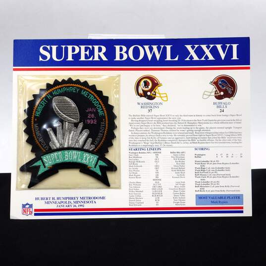 SUPER BOWL 26 Redskins Bills 1992 Willabee Ward OFFICIAL SB XXVI NFL PATCH CARD image number 1